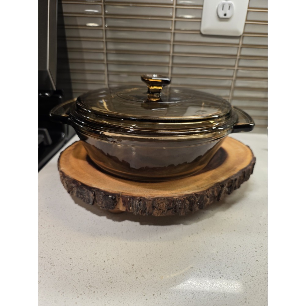 Vintage Anchor Hocking Ovenware 2qt Casserole Dish 9" Round w/ Lid Amber Glass